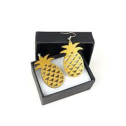 Boucles d'oreilles ananas en bois - Or