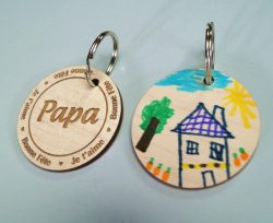 Porte-clés fête des pères personnalisé gravure bois