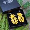 Boucles oreille ananas or en bois