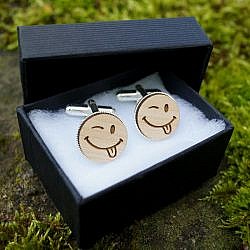 Boutons de manchette smiley bois et argent