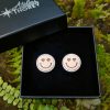 Boutons de manchette bois acier smiley coeur