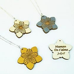 Collier argent pendentif bois texte personnalisé