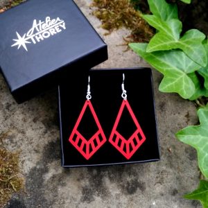 Boucles d'oreilles Art déco losange en bois rouge