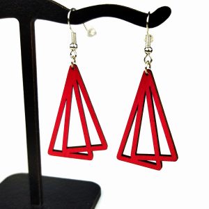 Boucles oreilles triangles croisés rouge