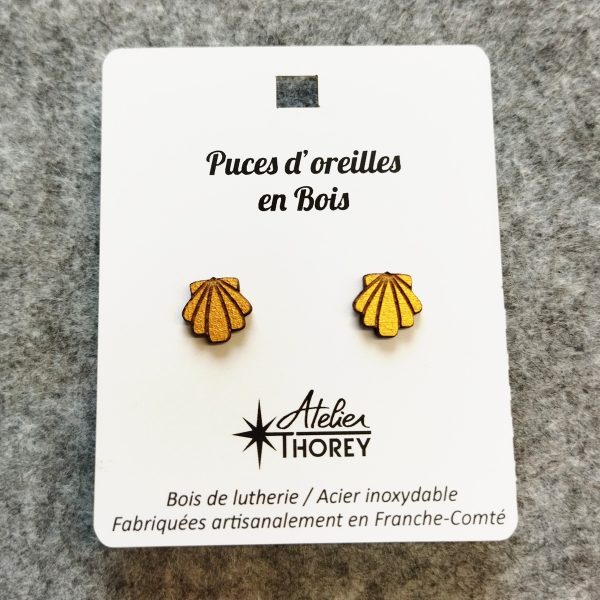 Puces oreilles bois coquillage or