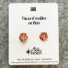 Puces oreilles bois coquillage rose corail