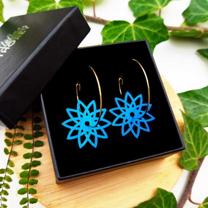 Boucles d'oreilles créoles galaxy en bois